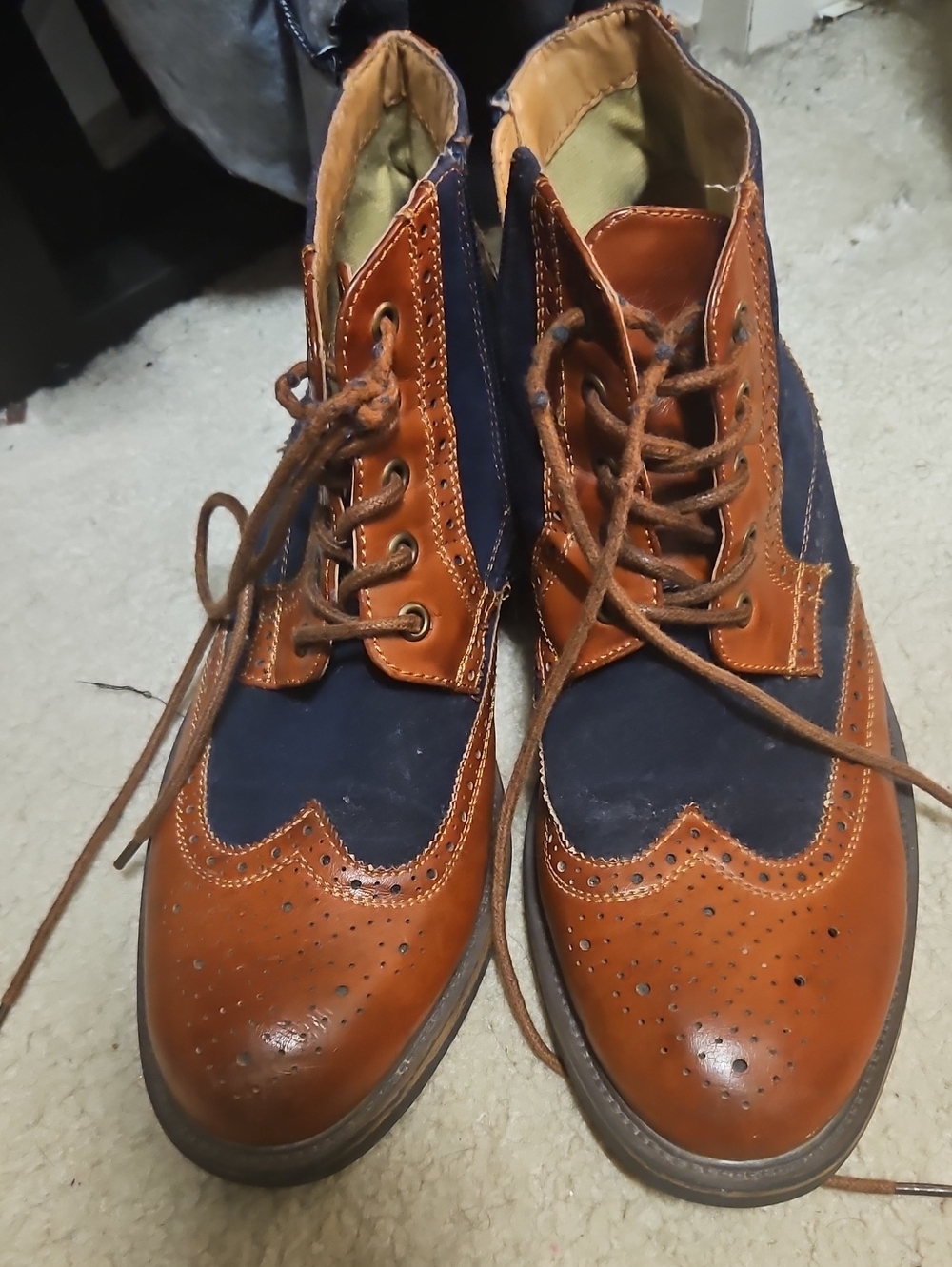 Savannah Navy and Brown Two-Tone Chukka Wingtip Boots